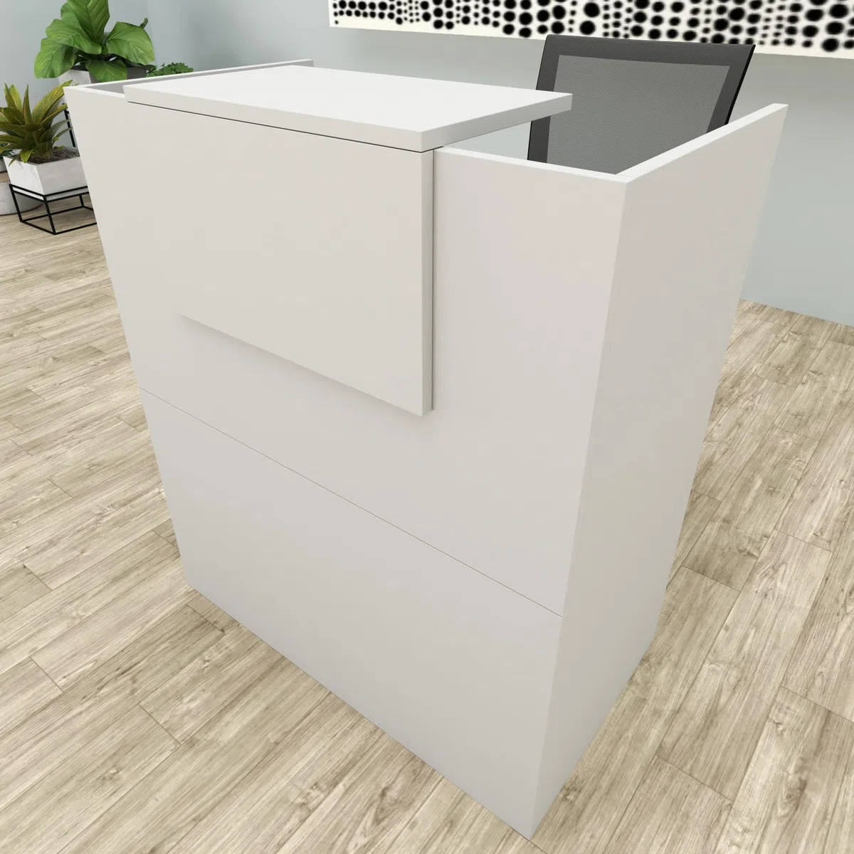 Henor Oja Empfangstheke Rezeption 100 x 50 * 107 cm Holz Rezeptionstheken Empfangstisch Supermarkt Store Beauty Salon Friseur Kassentheke Büromöbel Laden-Theke Rezeptionsmöbe Grau