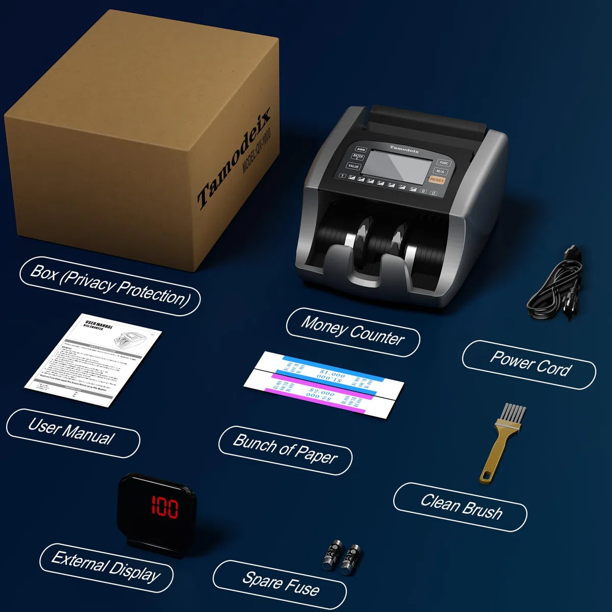 Geldzählmaschine, EUR USD GBP-Geldzähler, UV/MG-Erkennung, 1000 Blatt/min, LCD-Display, 2 Jahre Garantie, Kann gemischte Noten nicht zähle NX-270