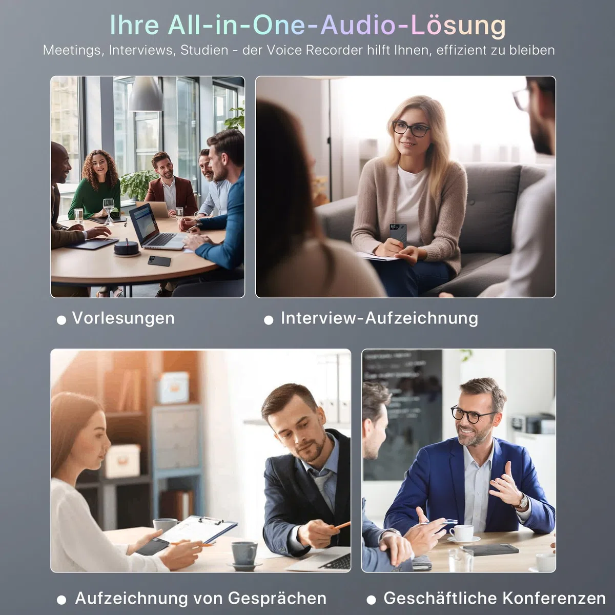 KI Digitales Diktiergerät, 64 GB Aufnahmegerät Unterstützt 112 Sprachen Transkribieren und Speicher, Audio-Recorder für Vorträge, Meetings, Anrufefür Besprechungen,