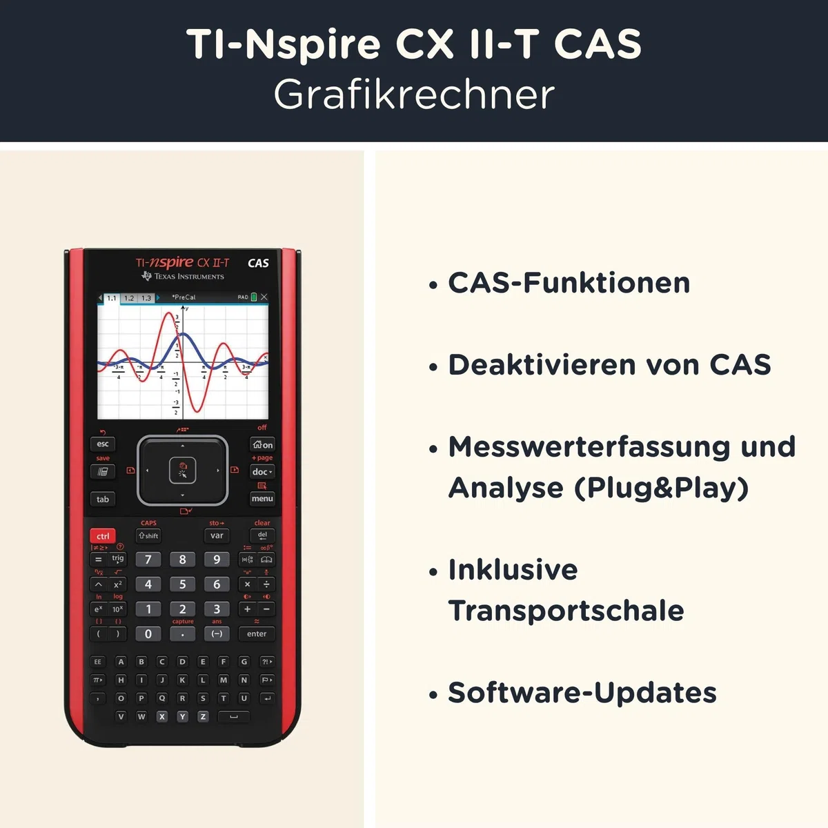 TI-Nspire CX II-T CAS inkl. WYNGS Schutztasche Schwarz - Grafikrechner - Basic Set