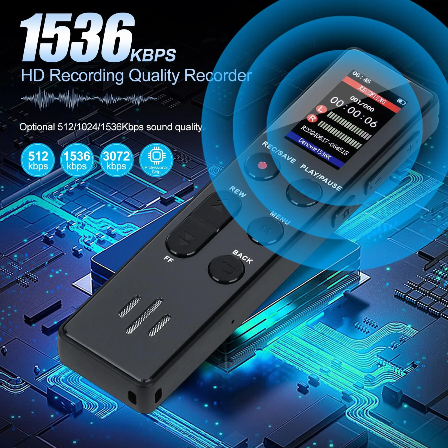 64 GB digitales Diktiergerät, COVVY Sprachaktivierter Rekorder, tragbarer Sound-Recorder mit Wiedergabe, Mini-HD-Aufnahmegeräte für Interview/Klasse/Meeting