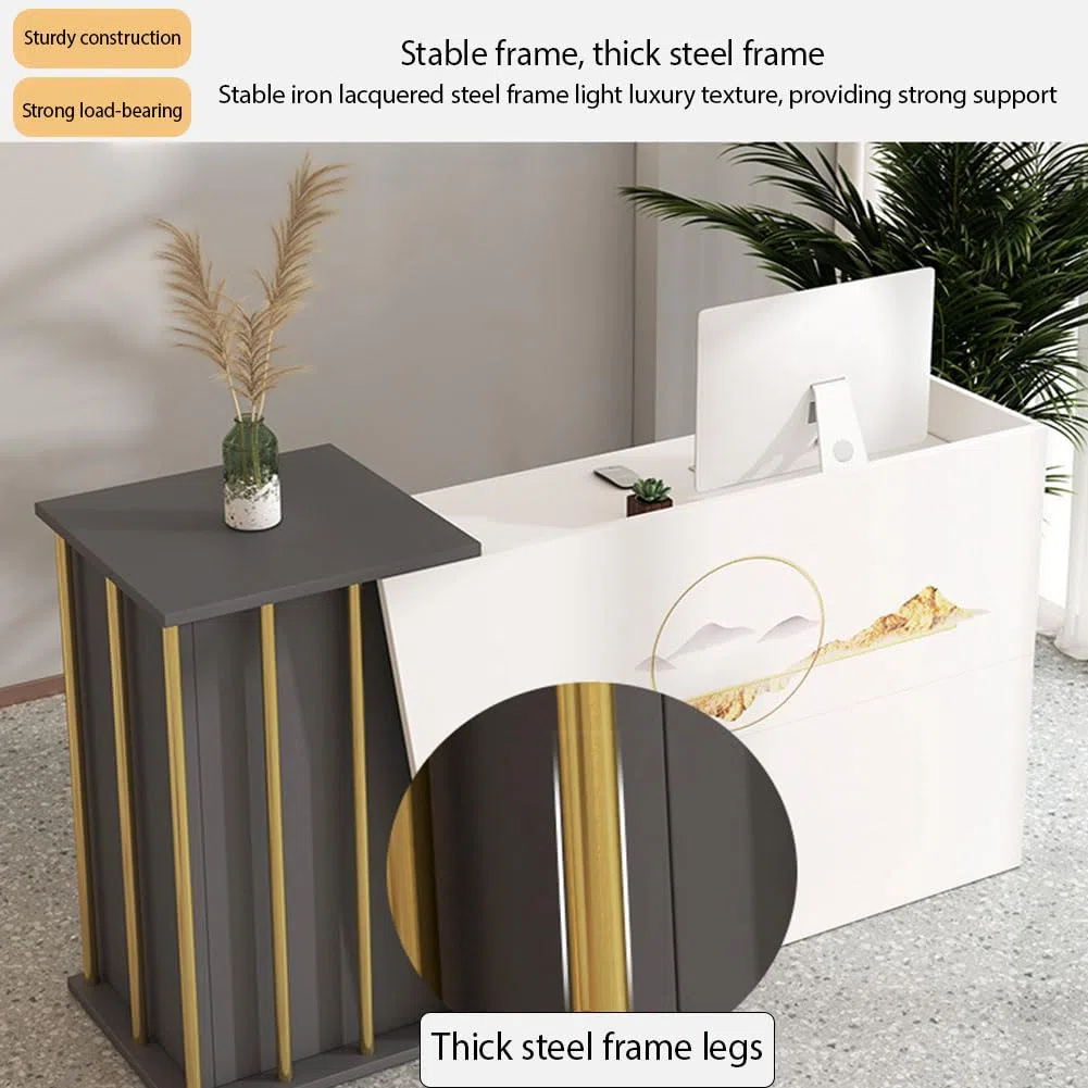 Weiße Empfangstheke mit Kassentisch-Funktion - Stabile Rezeption aus Holz & Metall für Geschäfte,Hotel Small Bar Beauty Salon Bekleidungsgeschäft Kassierer Rezepti(Size:100x40x90cm,Color:warm weiß)