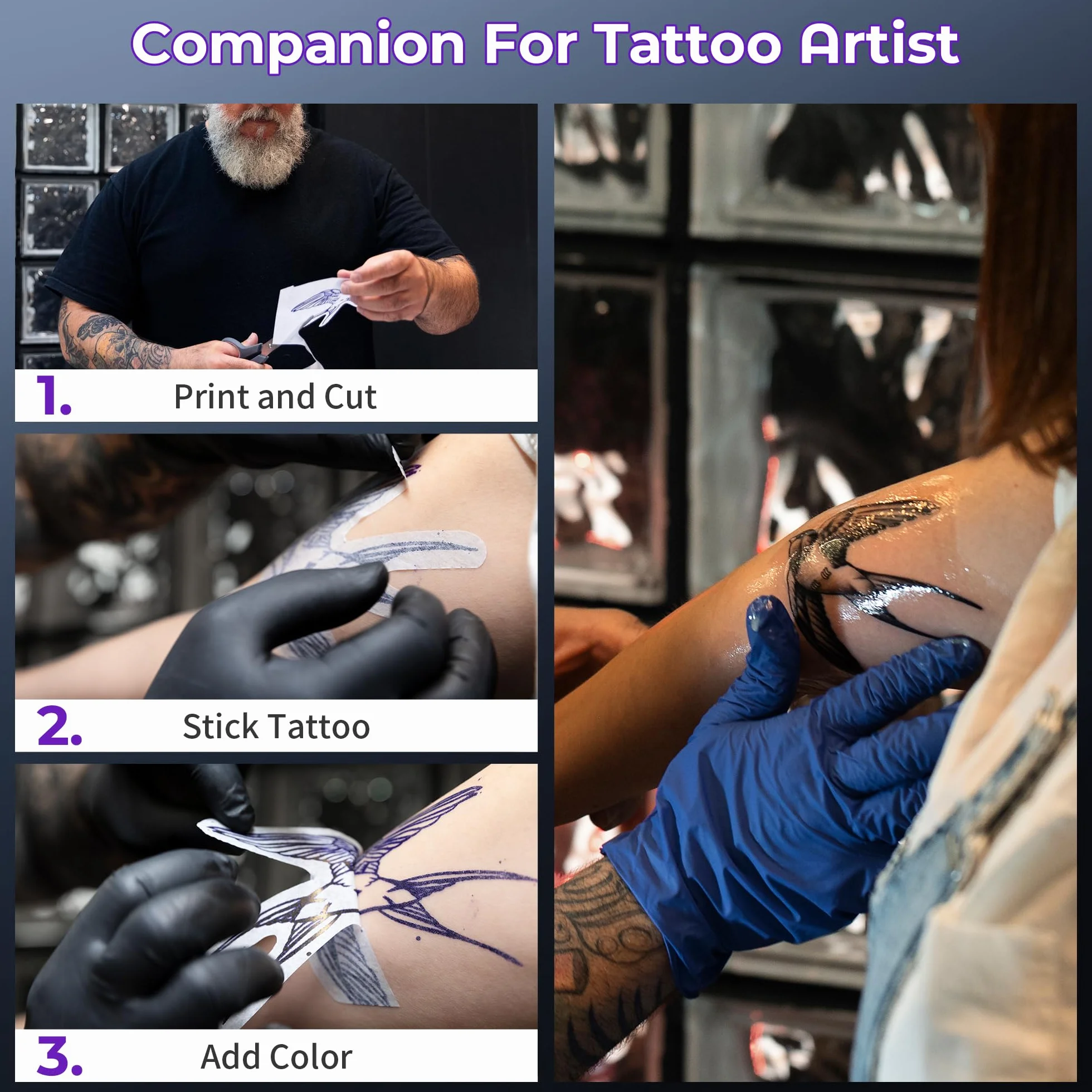 Tattoo Drucker Stencil Drucker mit 10 Blatt Stencil Papier für Tattoo Maschine Set, Thermodrucker Tattoo Kompatibel mit IPad & Telefon & PC für Tattoo Künstler und Anfänger DIY Tattoo, Silber