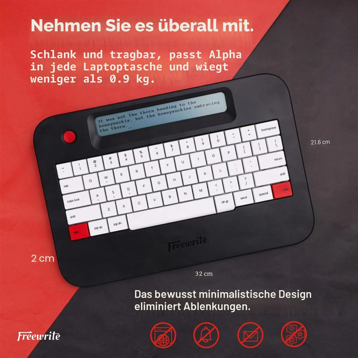 Freewrite Alpha | Tragbare digitale Schreibmaschine mit LCD-Display, langer Akkulaufzeit und Wi-Fi-Backup für Schreiber, ablenkungsfreies Textverarbeitungsgerät, elektronische Schreibmaschine mit