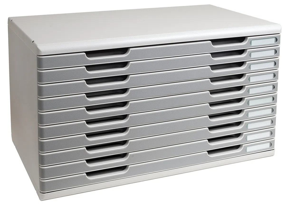 Exacompta 324041D Schubladenbox und Ablagesystem Modulo DIN A3 mit 10 Schubladen 350 x 576 x 320 mm Belastbare Schubladenbox mit hoher Kapazität für mehr Platz grau/steingrau