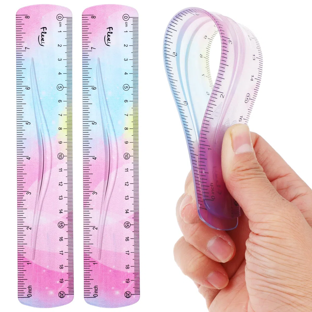 Grevosea Lineal aus Kunststoff, bruchsicher, gerader Rand, flexibel, für Schule, Klassenzimmer, Büro, Kinder und Erwachsene, 20 cm, 2 Stück