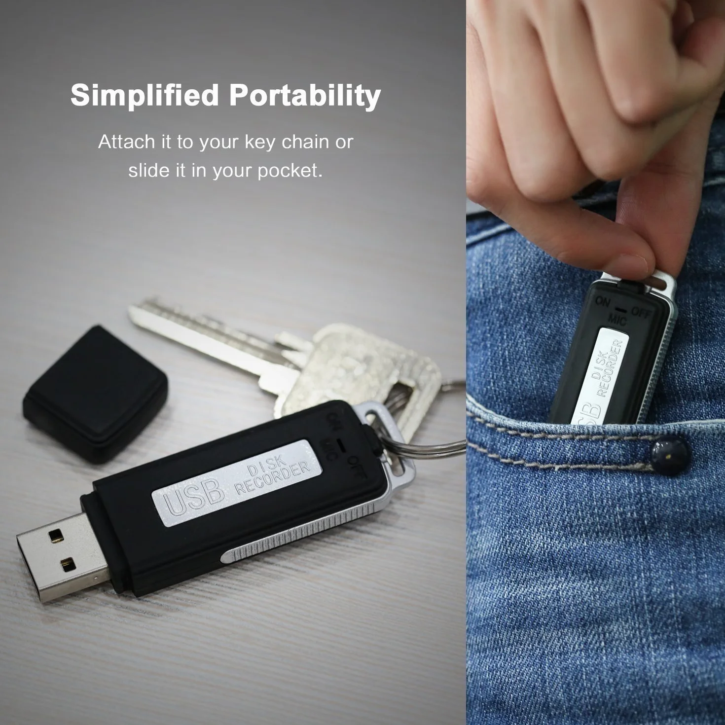 SMARTEX | Digital Diktiergerät Mini Voice Recorder mit 8GB / 150 Stunden USB Audio - Mikrofon, Voice Recorder USB-Flash-Laufwerk 2 in 1