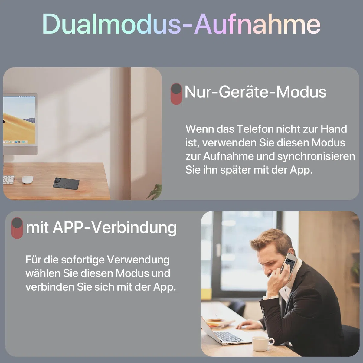 KI Digitales Diktiergerät, 64 GB Aufnahmegerät Unterstützt 112 Sprachen Transkribieren und Speicher, Audio-Recorder für Vorträge, Meetings, Anrufefür Besprechungen,