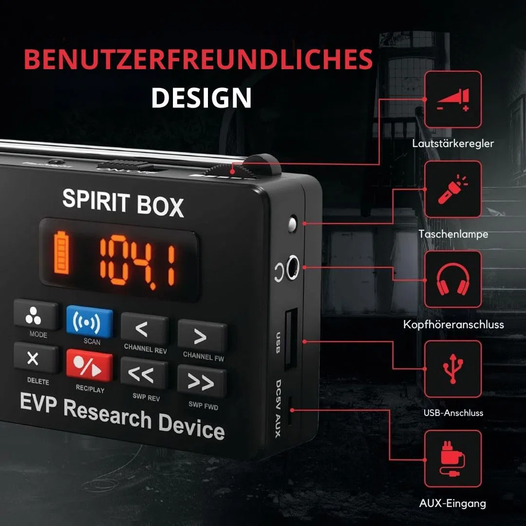 Spirit Box für Geisterjagd — Handheld-EVP-Gerät zur Geisterjagd mit 32-GB-Micro-SD und integrierter Taschenlampe — Paranormale Ghost Box zum Scannen und Aufzeichnen von Spirit-Stimmen