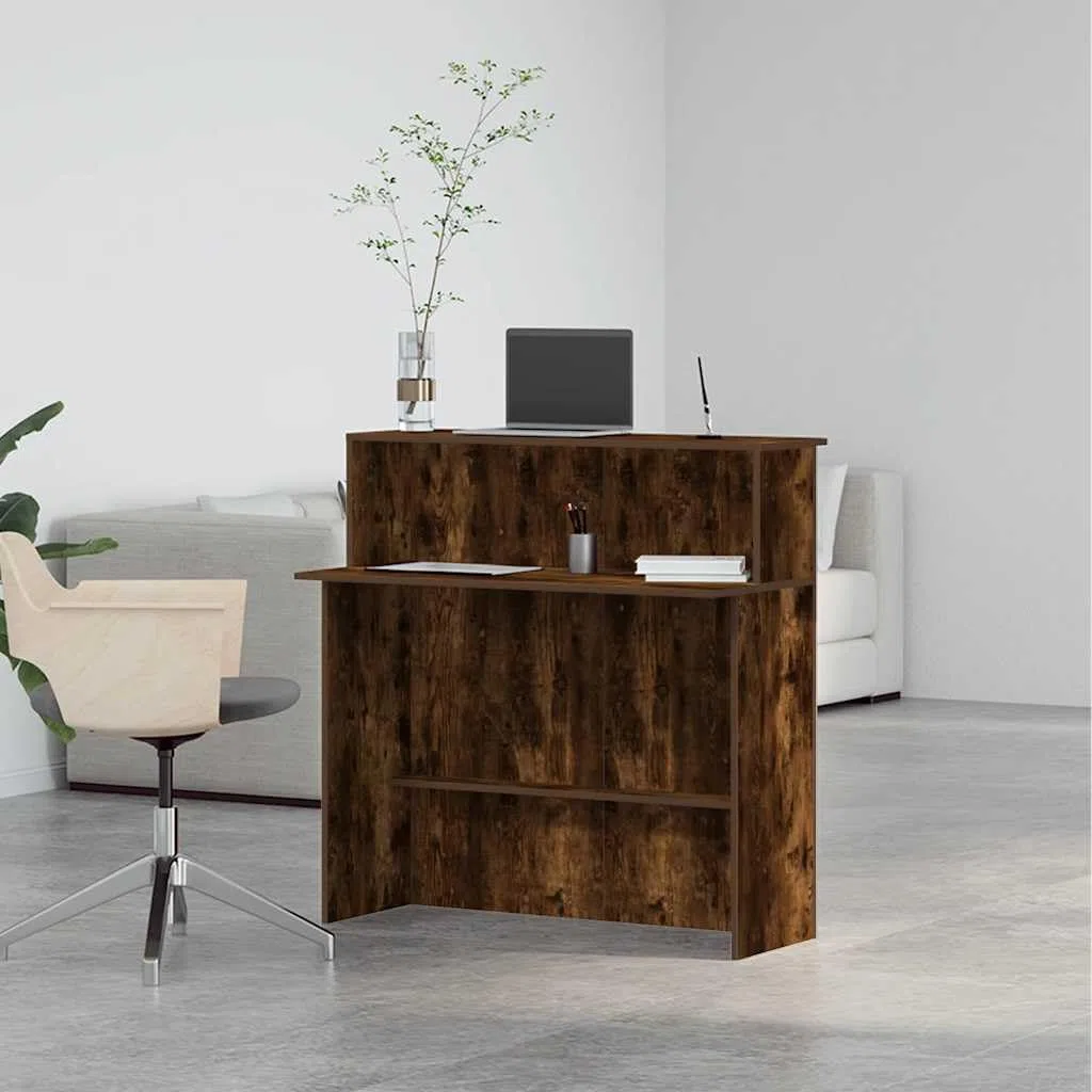 Hommdiy Empfangstheke Räuchereiche 100x40x104 cm Salon Kassentheke Büro Empfangstisch Holzwerkstoff