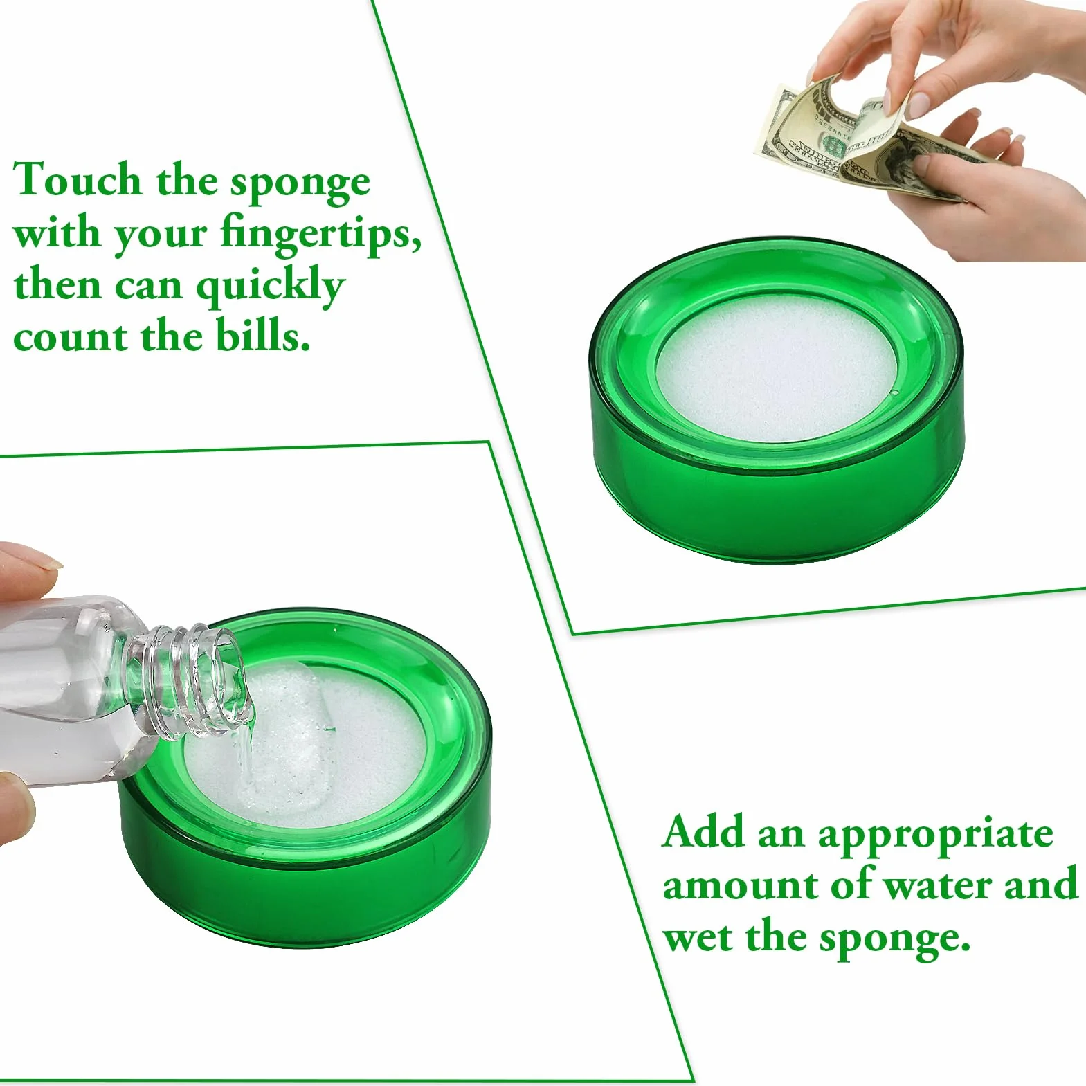 Fingerbefeuchter, farbiger Finger-Schwamm-Dämpfer runder Schwamm-Pad Finger-Nassschwamm Fingerdampener Fingerspitzen-Wasserbefeuchter rundes Gehäuse Benetzungsschwamm Dämpfer für Kassierer Zählen