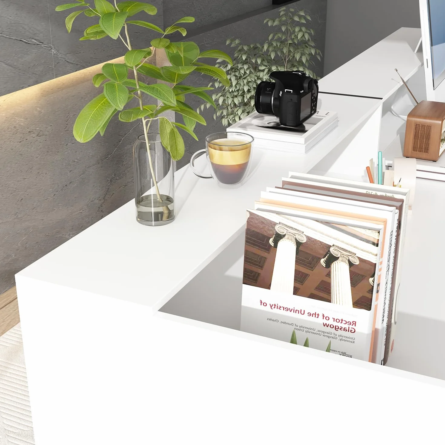 große Empfangstheke mit großer Arbeitsfläche, Empfangstresen, Rezeption, Rezeptionstheken, Laden-Theke, Verkaufstheke, Rezeptionsmöbe, weiß, MDF, 220 cm X 110 cm X 60 cm