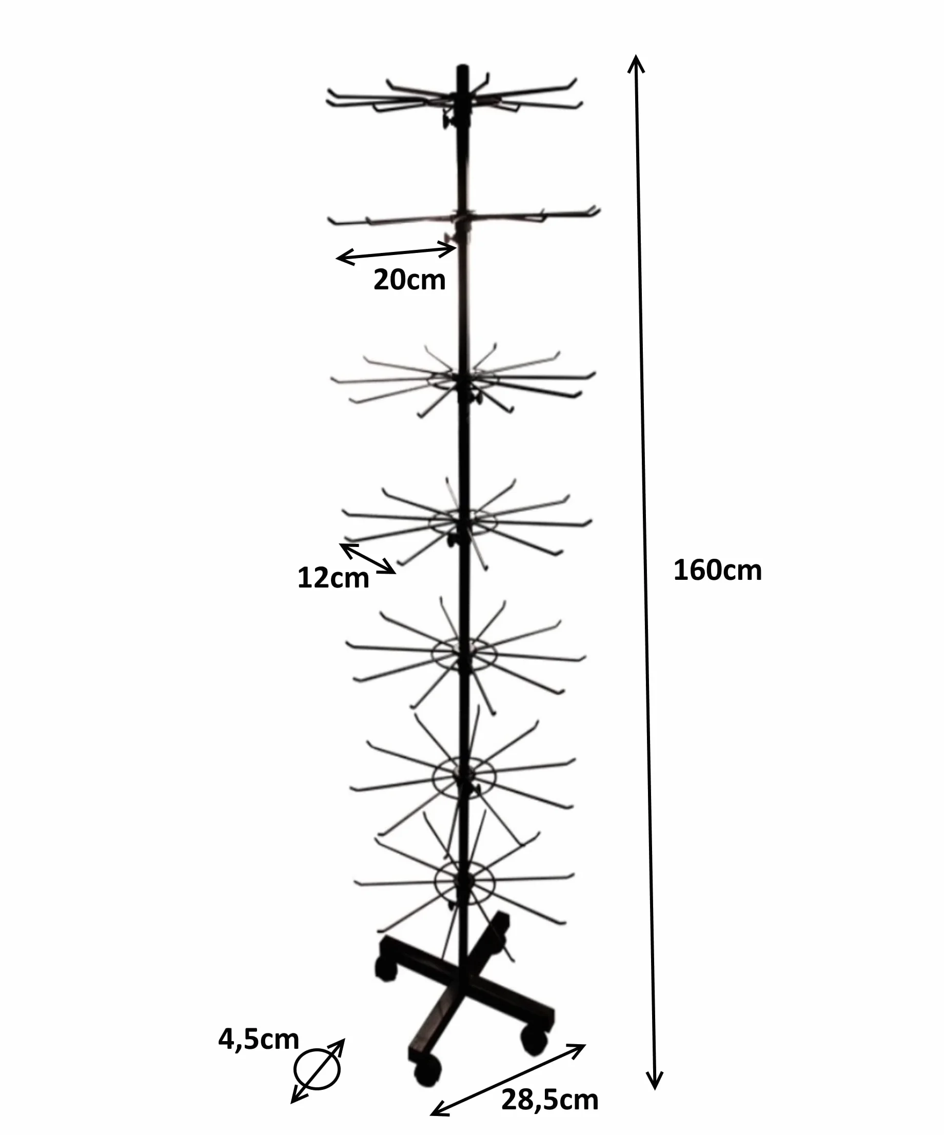 2er Set - Verkaufsständer drehbar Höhe 155cm | rollbares Warenständer 7 Etagen | Drehständer mit 70x Haken aus Metall | Ständer Ladenausstattung Theke | Ladeneinrichtung Kleinartikelständer in [weiß]