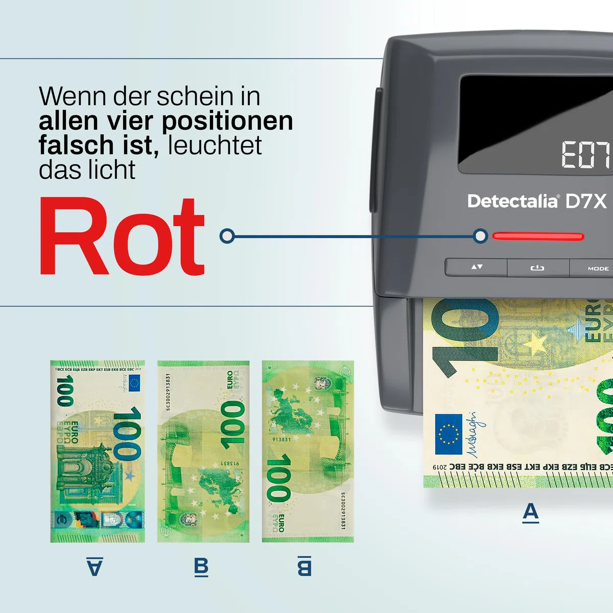 Detectalia D7X Geldscheinprüfer und Geldzählmaschine Einzeln - Falschgeld prüfgerät mit 7 Erkennungsprüfungen fur euro, gbp, chf, pln, czk und sek