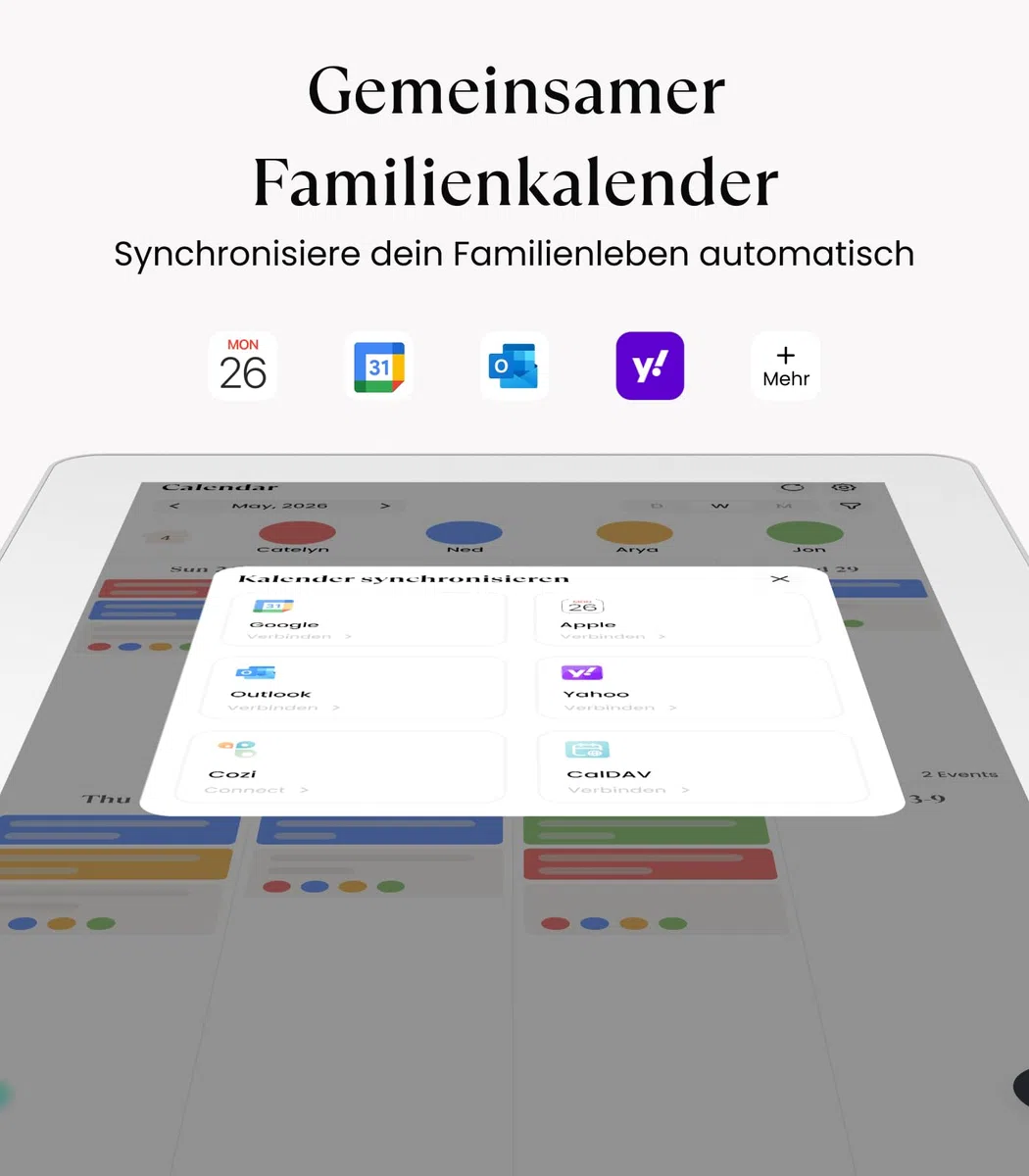 Cozyla Calendar Plus 2, 15,6 Zoll Digitaler Kalender – Kein Abo, Digitaler Familienplaner mit Touchscreen, Echtzeit Kalender-Sync, Aufgaben- & Belohnungssystem, Essensplaner, mit Tischständer