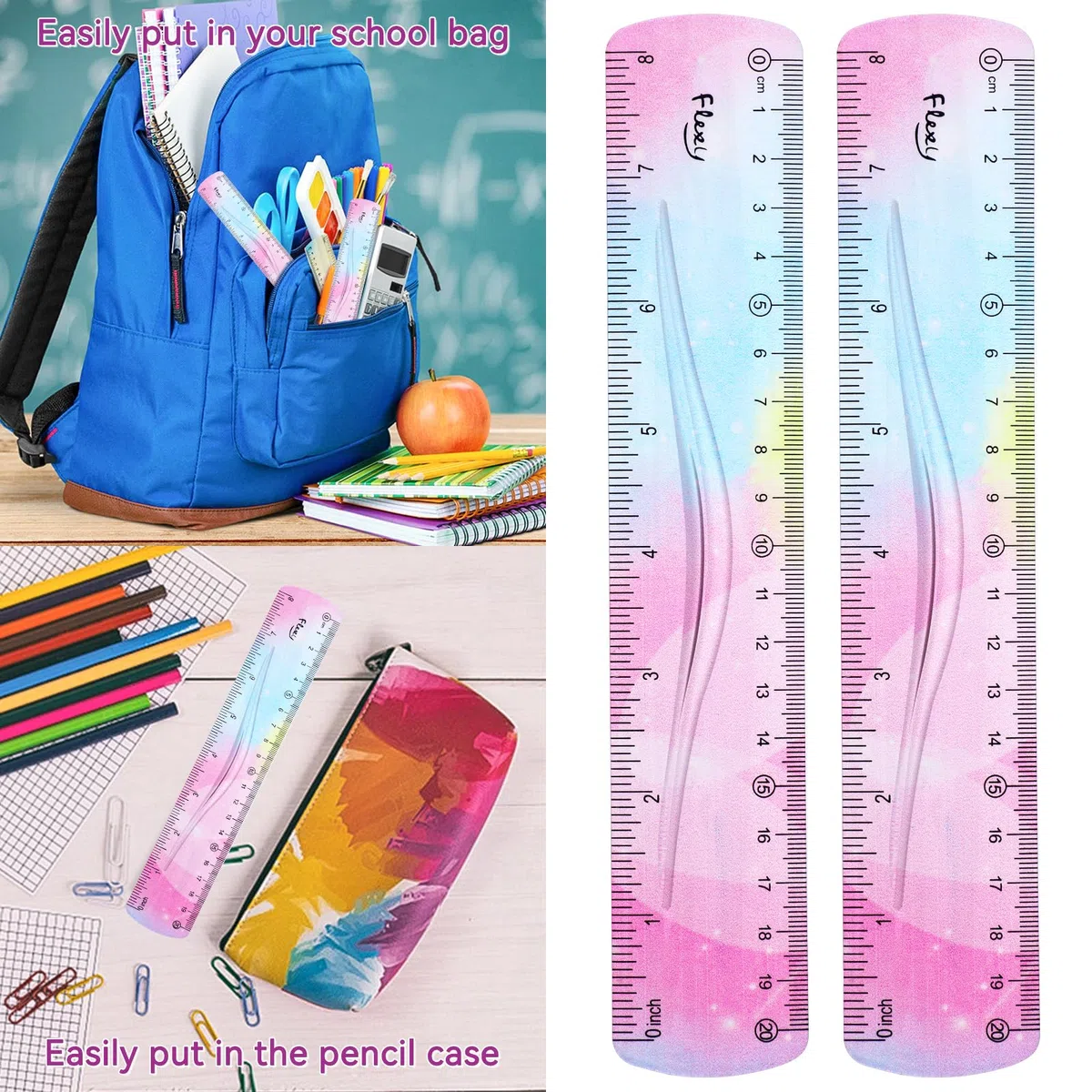 Grevosea Lineal aus Kunststoff, bruchsicher, gerader Rand, flexibel, für Schule, Klassenzimmer, Büro, Kinder und Erwachsene, 20 cm, 2 Stück