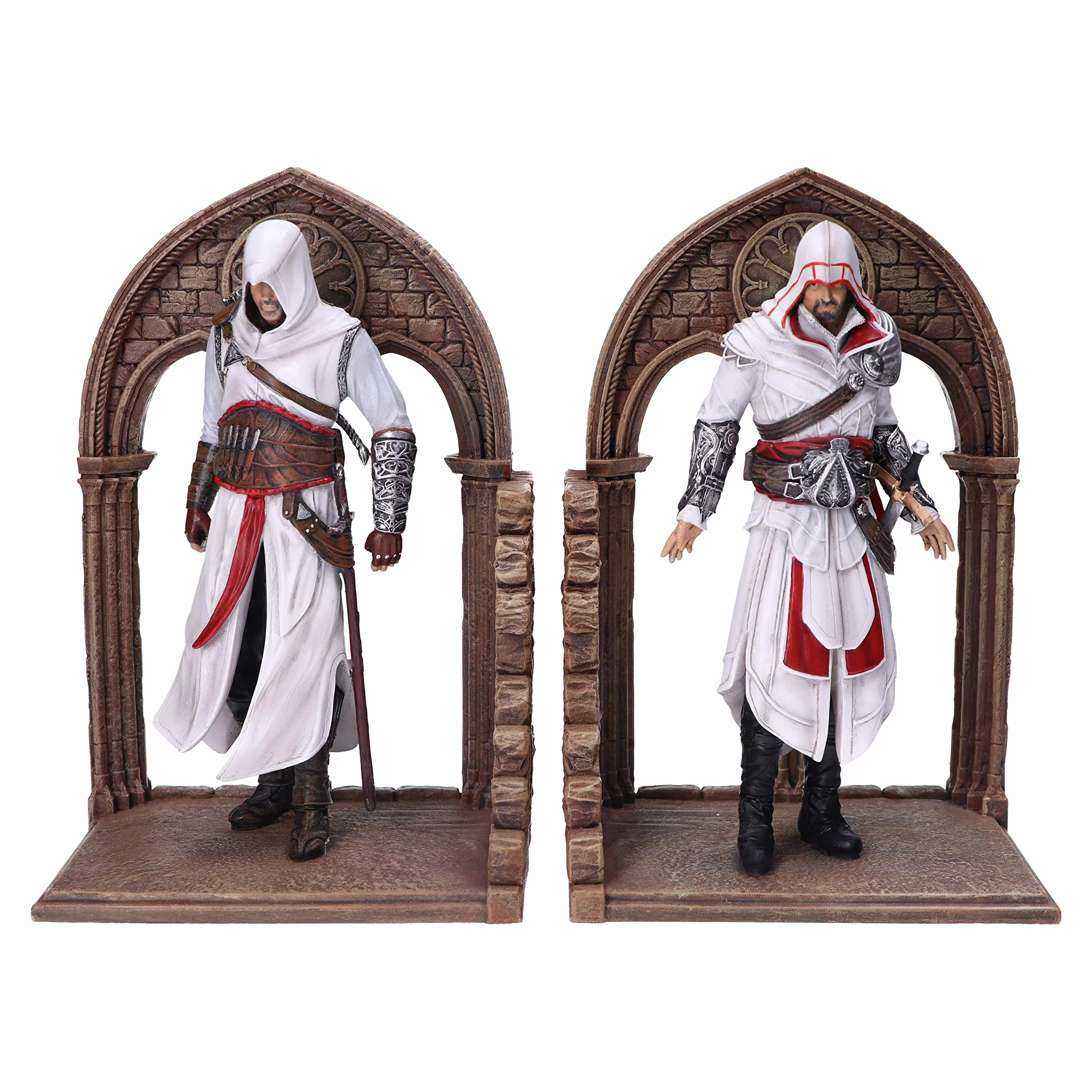 Nemesis Now Assassin's Creed Altair und Ezio Library Gaming-Buchstützen, Kunstharz, Braun, 24 cm