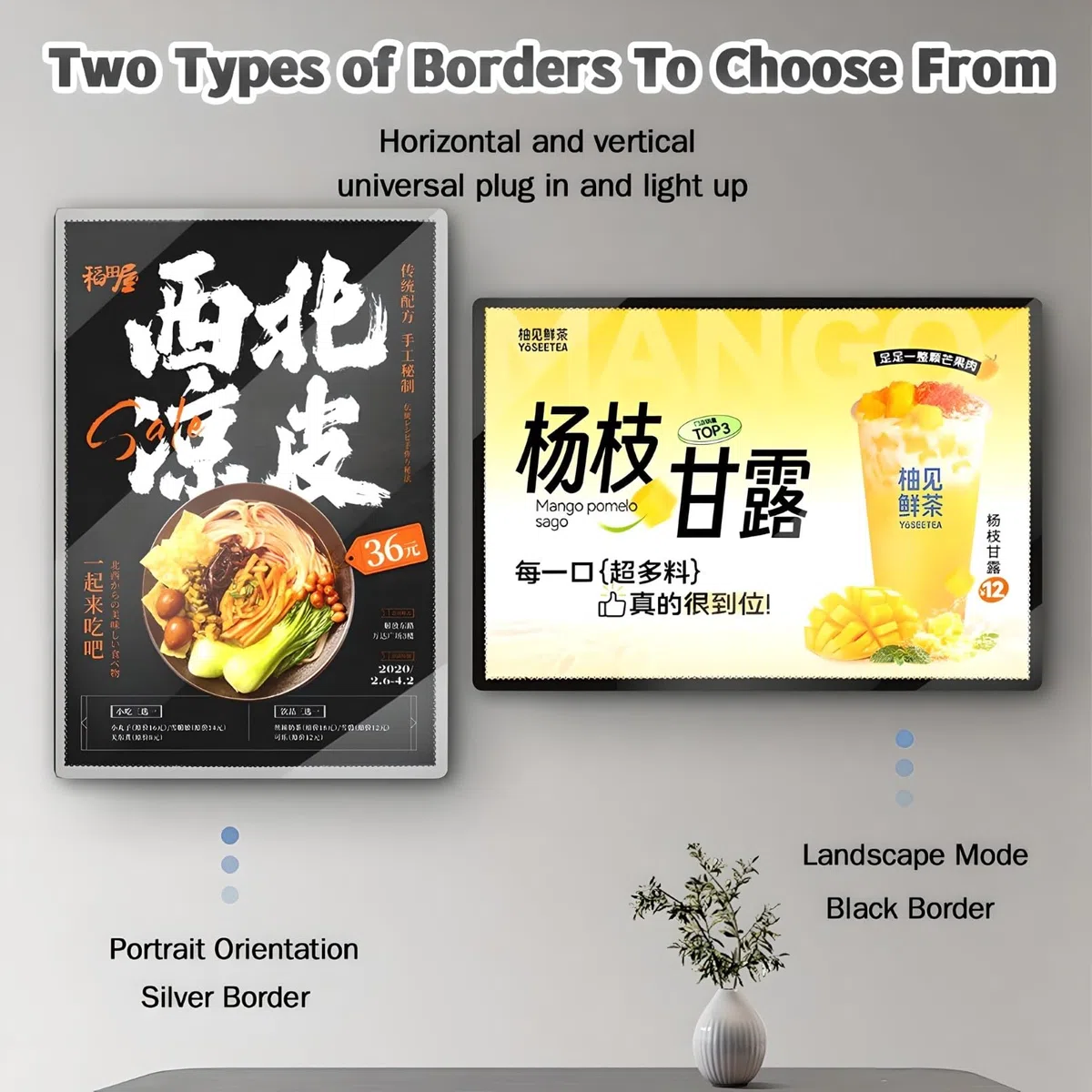 Wandmontierte LED -Leuchtkasten, LED -Poster -Menü Frame Montiert Werbeanzeige Rahmen, Ultra - Slim Temperedglas Beleuchtetes Menü -Board für Restaurants, Bars, Geschäfte, Cafés Black 30 * 120cm
