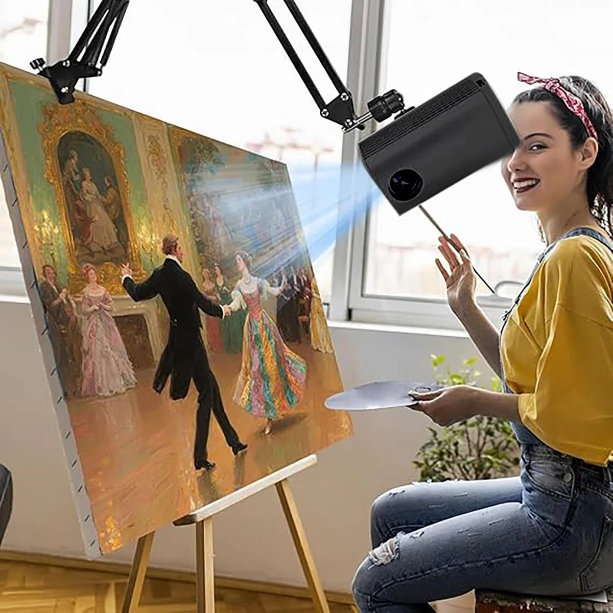 Tragbarer Kunstprojektor mit Ständer, 720P HD Smart-Zeichenprojektor for Leinwand-, Wand- und Tischkunstwerke