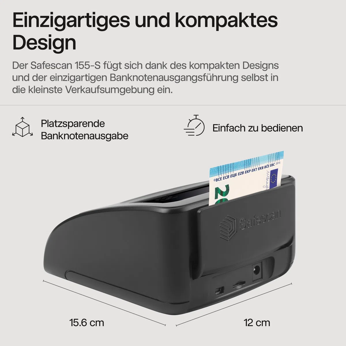 Safescan 155-S & RS-100 automatischer Geldscheinprüfer zur schnellen Überprüfung von Geldscheinen - Falschgeldprüfgerät mit 7-facher Echtheitsprüfung - 100% genaues Prüfgerät inkl. Banknotenstapler