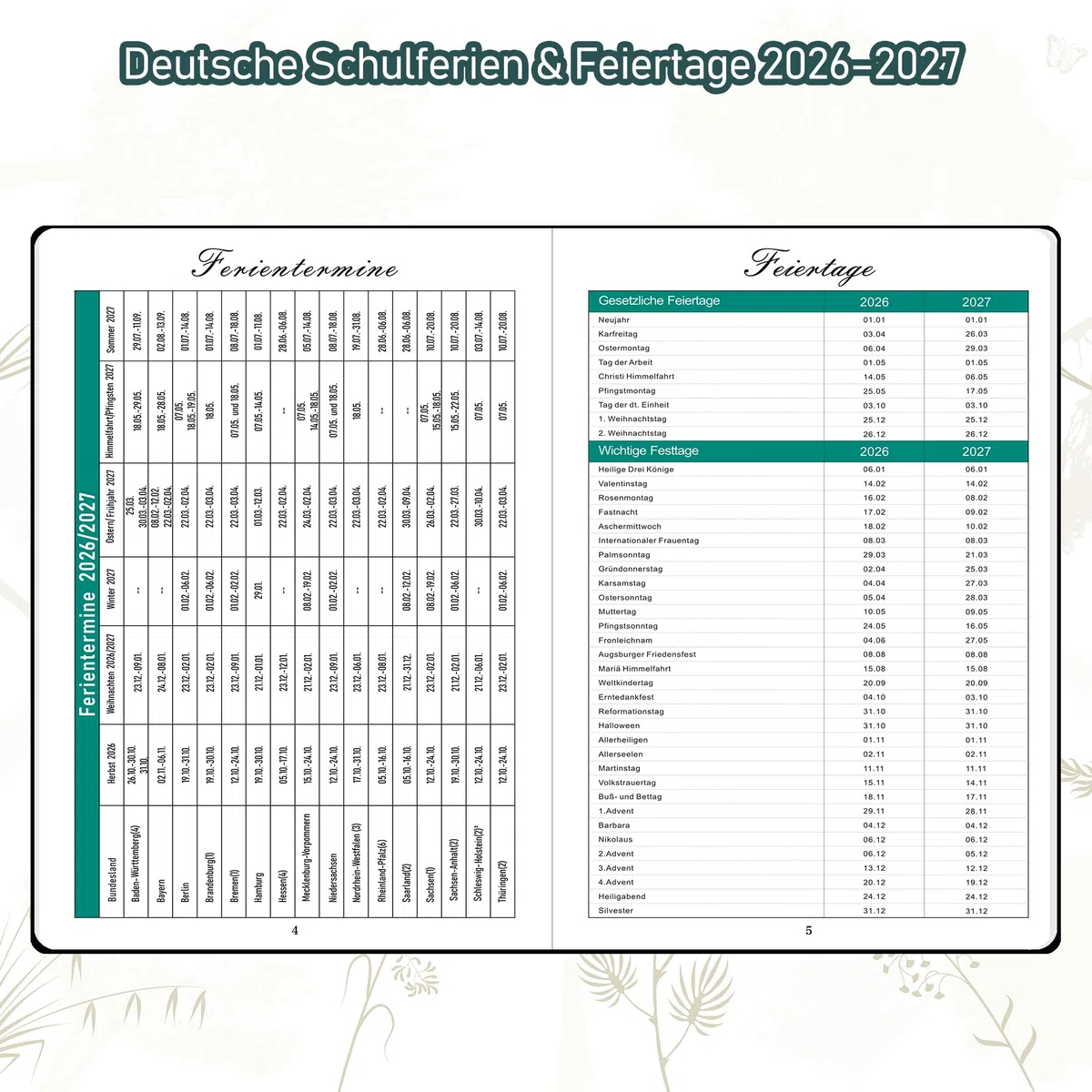 ZXHQ Lehrerkalender 2026–2027 A5+, Lehrerplaner/Wochenplaner für Lehrer und Schule, Hardcover, 208 Seiten, Farbig Gestaltete Innenseiten & Monatsregister, Mit Innentasche, 16,5 x 22 cm, Salbeigrau