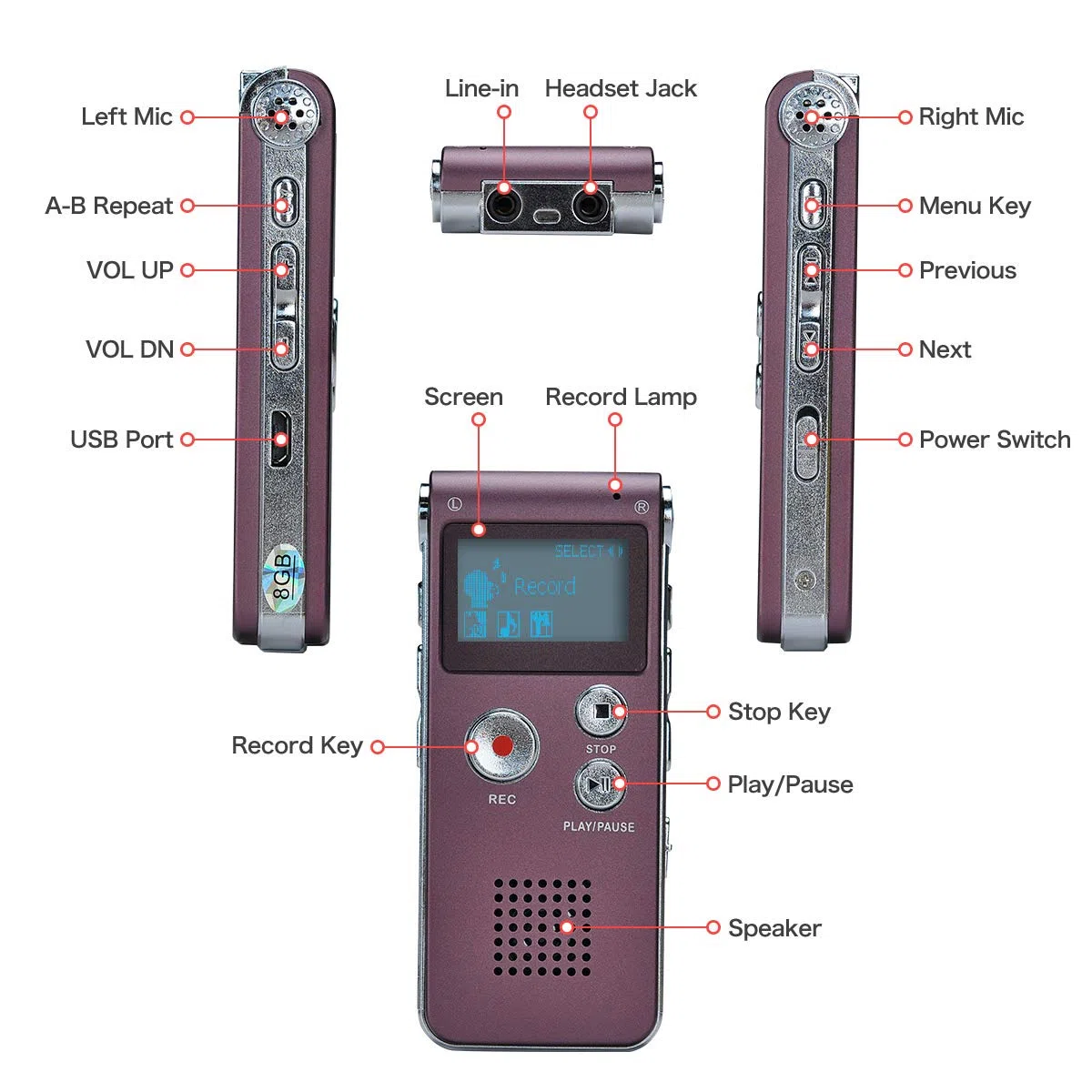 Digitales Diktiergerät,COVVY 8GB Audio Aufnahmegerät,Digitaler Voice Recorder mit Spracherkennung für Interview,Vorlesung,Unterricht,Meeting und Vorträge