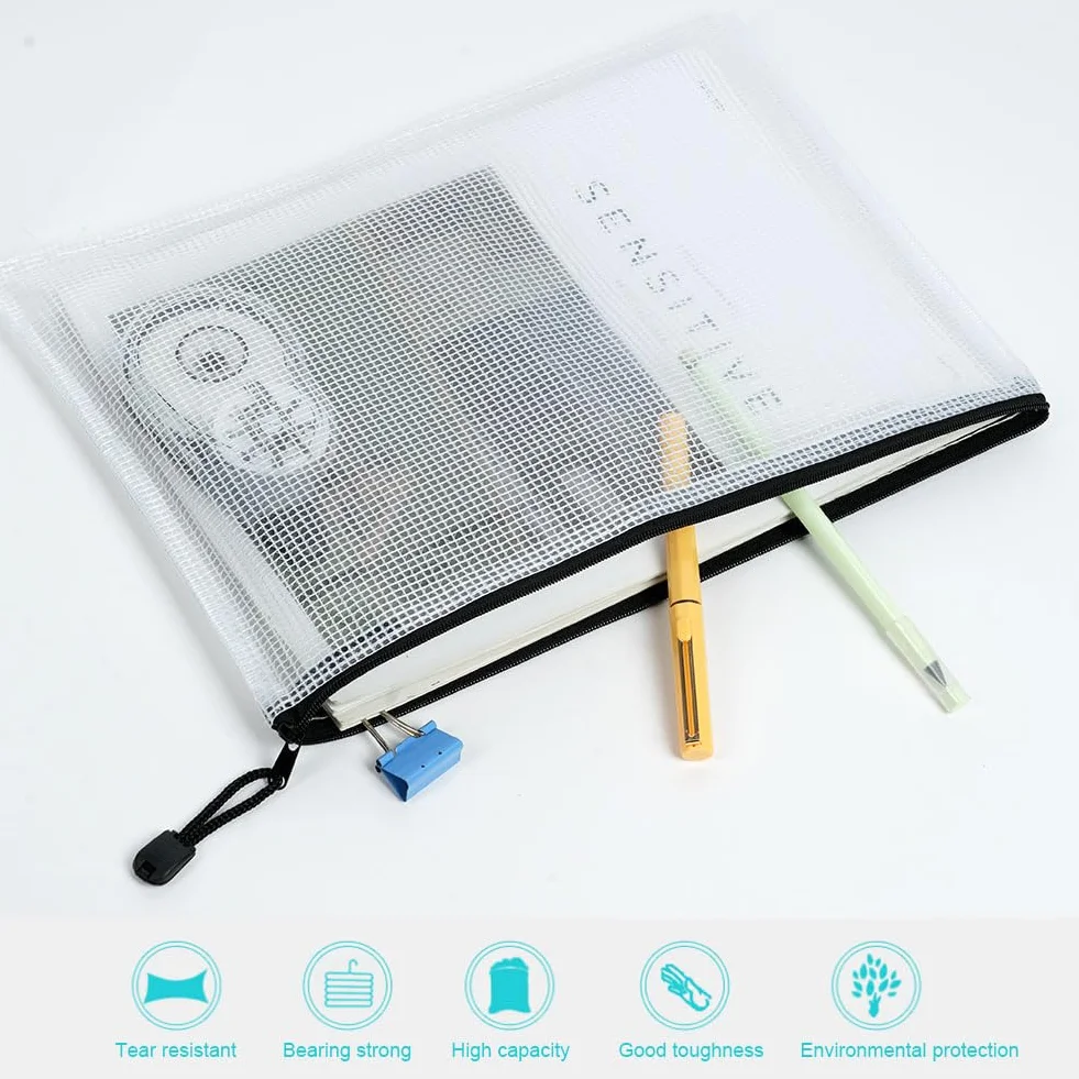 Vicloon Dokumententasche mit Reißverschluss B5, 10pcs Mesh Plastic Zip Bag, Wasserdichte Document Case, Reißverschlusstasche Zip Beutel Tasche Wallet Taschen Kunststoff Mesh Dokumentenmappen