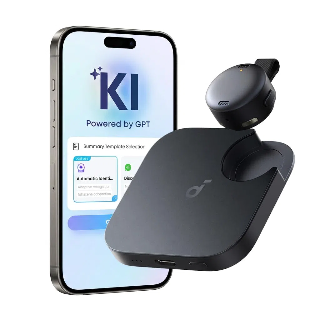 soundcore Work by Anker KI Voice Recorder, Digitales Diktiergerät mit KI Schreibfunktion und Spracherkennung, 150+ Sprachen, kombinierte Protokolle für Meetings und Vorlesungen, MFi-Zertifiziert 8GB