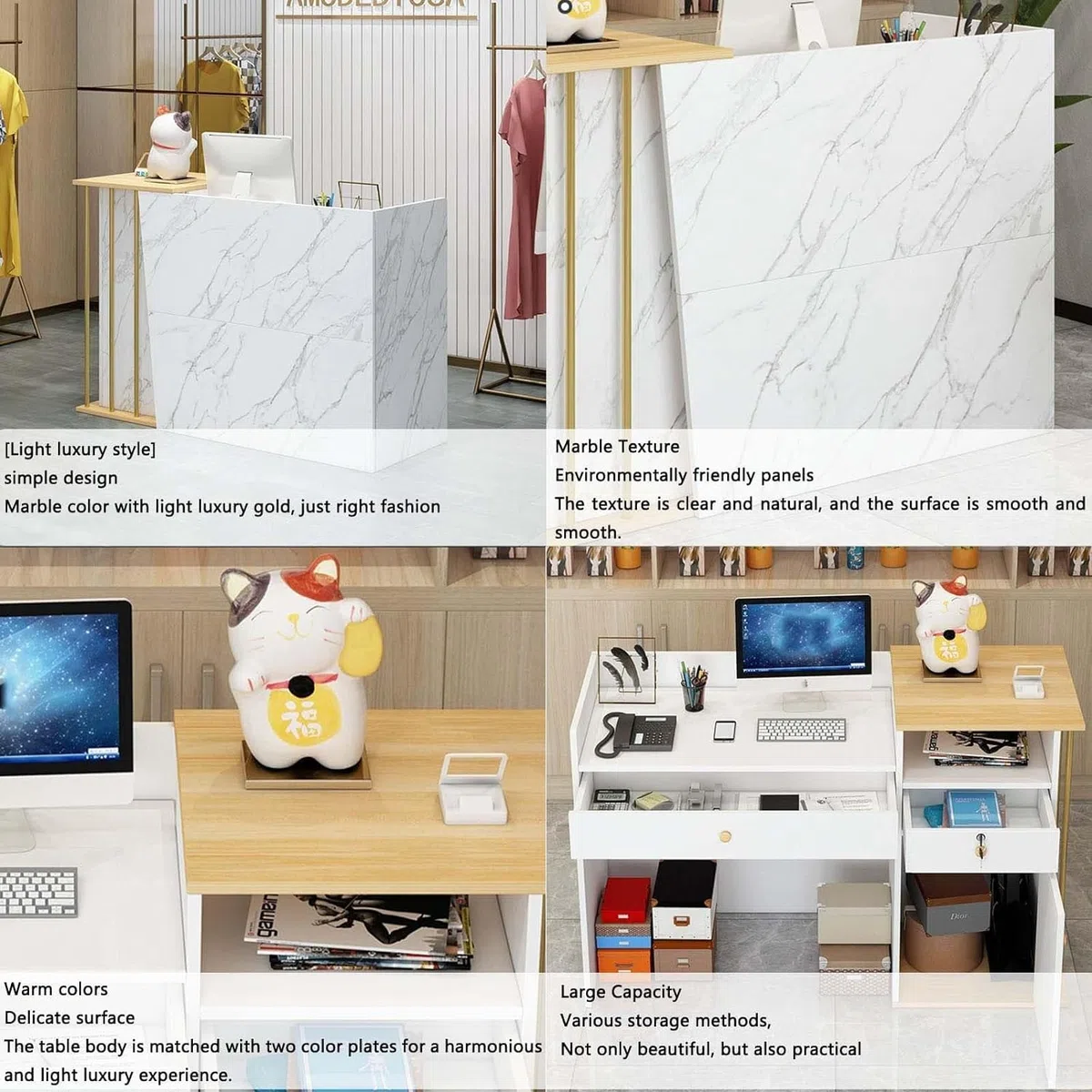Empfangstheke Modern mit Stauraum und Schubladen, Rezeptionstresen für Büro, Salon, Hotel, Laden oder Messe, Empfangstisch und Kassentheke, Kompakter Rezeptionstisch für Empfangsbereich