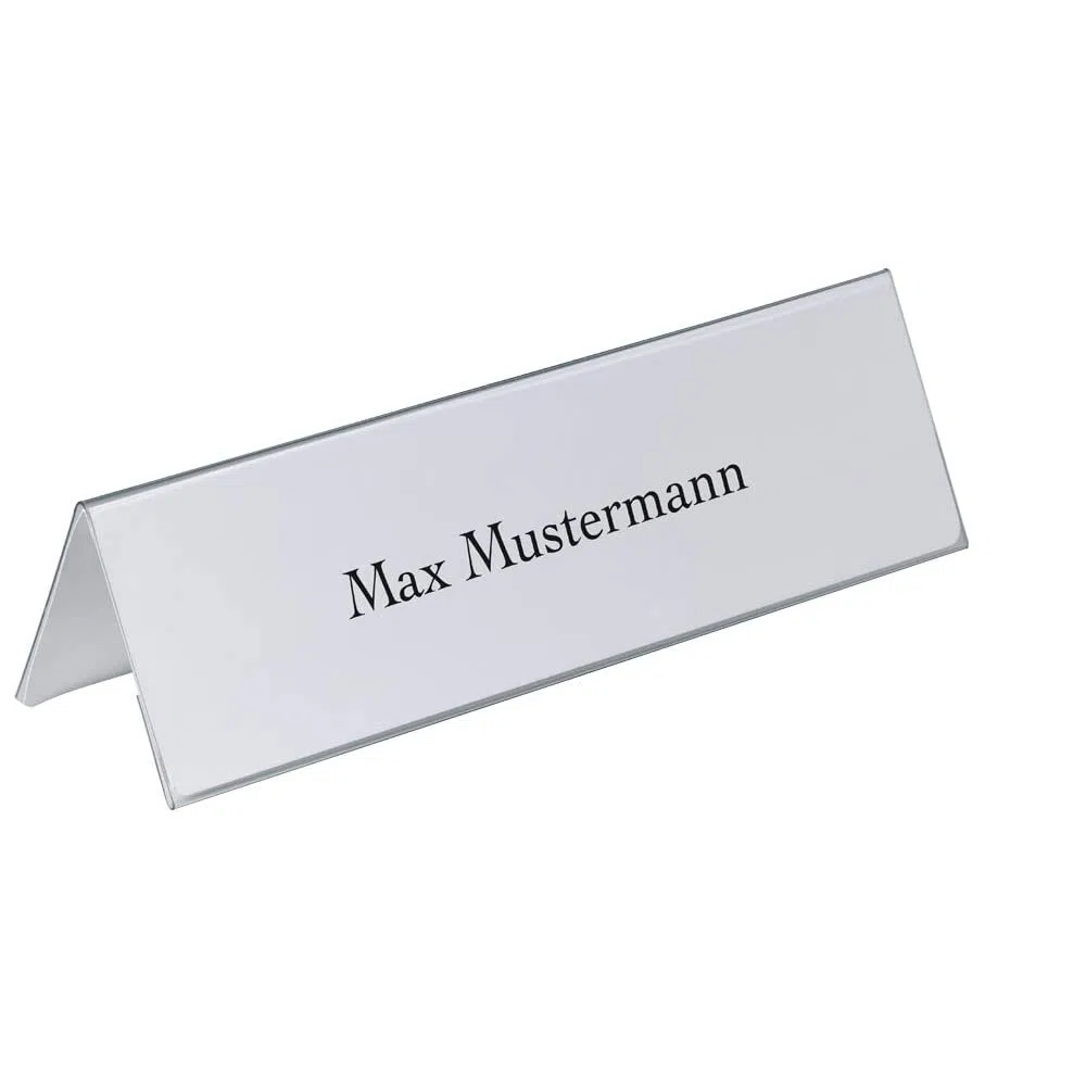 Durable Tischnamensschild 105/210x297 mm, Tischaufsteller transparent mit weißer Papiereinlage, 25 Stück, 805319