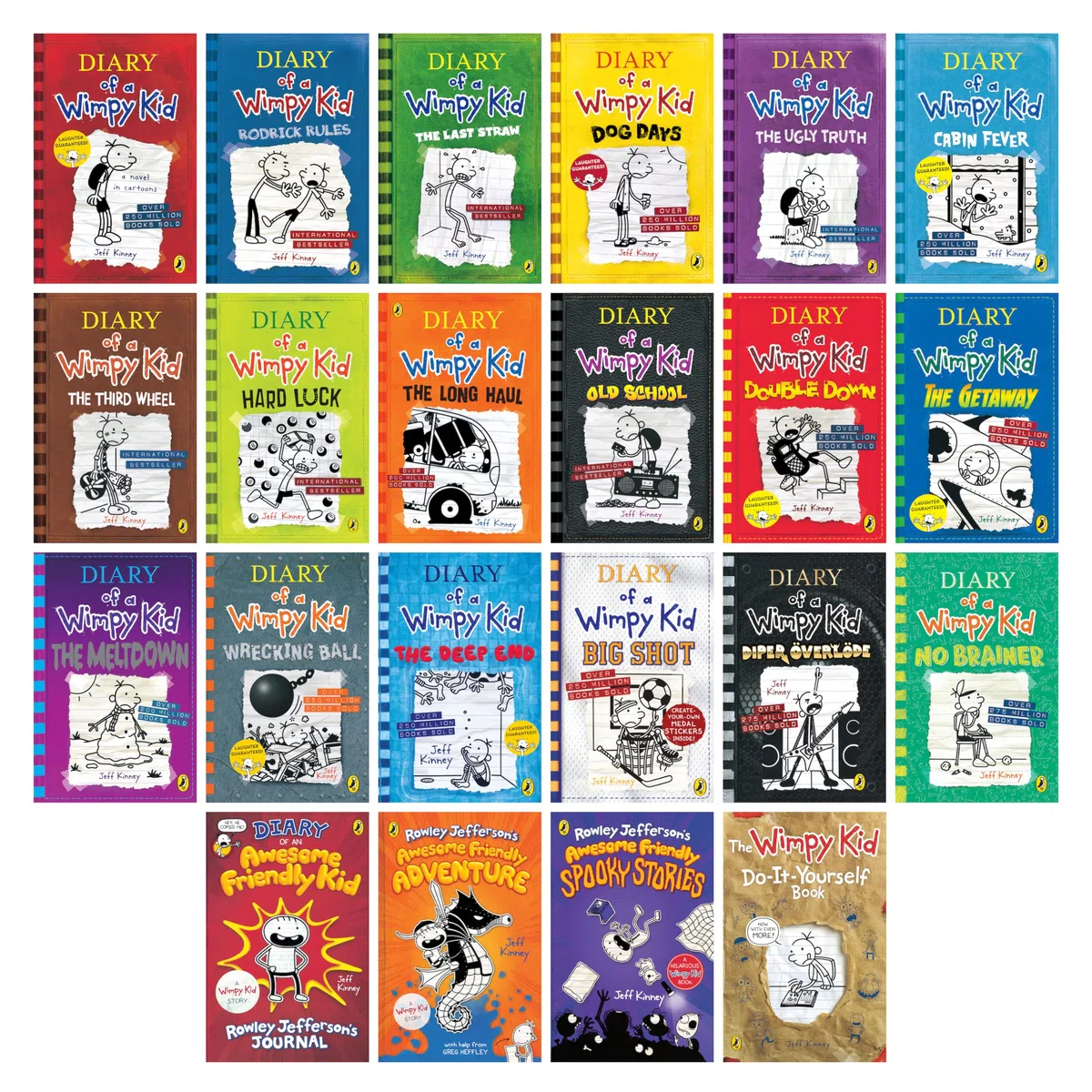 Hunnee Diary of a Wimpy Kid 1-22 Boxed Set für Kinder, 22 Bücher Komplette Sammlung Serie, Taschenbuch-Ausgabe für Kinder