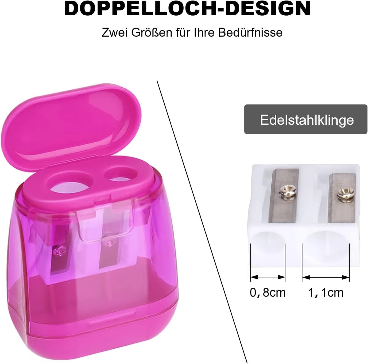 Catelves Anspitzer mit Behälter 4 Stück, Doppelspitzer Bleistiftspitzer mit 2 Löchern, Spitzer für Buntstifte, Farbstifte, Wachsmalstifte, Schule, Büro, Federmäppchen, Bunt, Klein und Tragbar