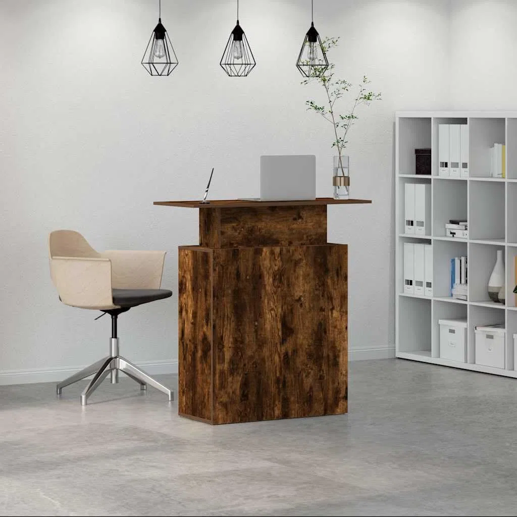 Hommdiy Empfangstheke Räuchereiche 100x40x104 cm Salon Kassentheke Büro Empfangstisch Holzwerkstoff
