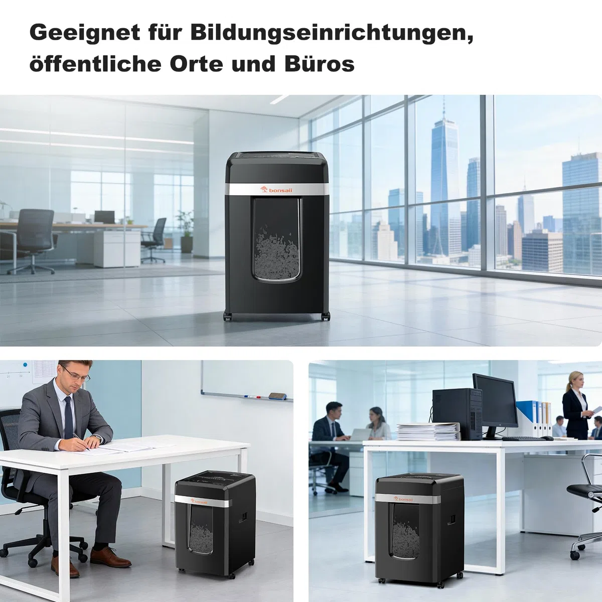 Bonsaii Aktenvernichter mit 300 Blatt Auto-Feed, P-4 Mikroschnitt Schredder | mit 60 Min. Dauerbetrieb und 31L Abfallbehälter für Büro und Homeoffice, C291-A