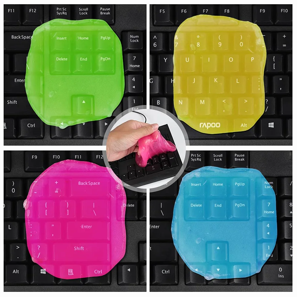 4 Stück Tastatur Reiniger Gel - Reinigungsgel für Auto Innenraum Reiniger, Keyboard Cleaner, Reinigungsschleim Universeller Staubreiniger für Auto, Laptops, Computers, Kameras, Drucker, 80g x 4 Farben