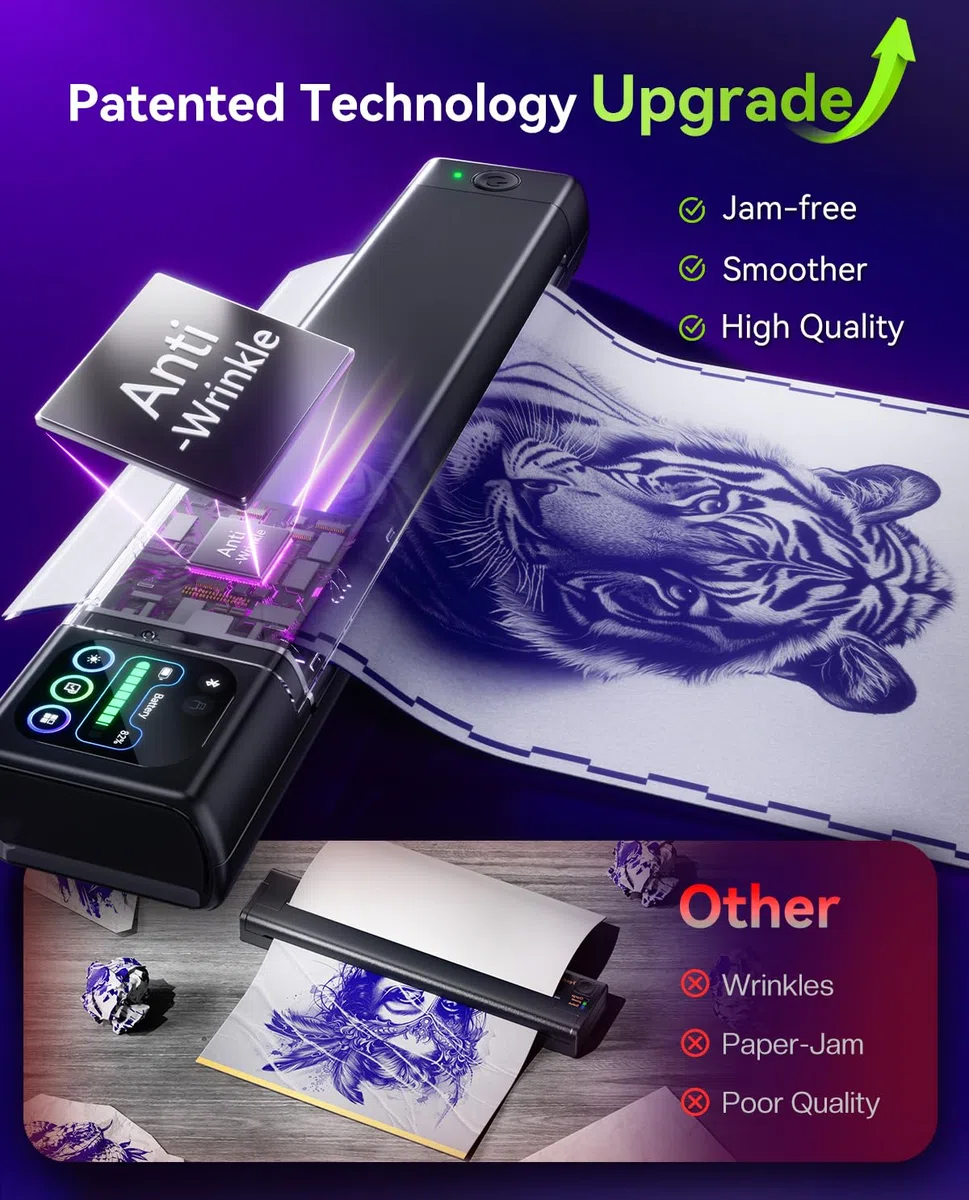 Phomemo M08F Plus Tattoo Stencil Drucker Touchscreen Thermodrucker Tattoo Bluetooth Professioneller Schablone Drucker Kopierer mit 10pcs Premium Transferpapier