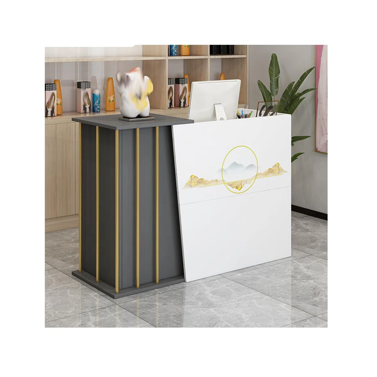Empfangstheke, Einfacher, Moderner Supermarkt, Minimarkt, Hotel, Kleine Bar, Schönheitssalon, Bekleidungsgeschäft, Kassierer, Rezeption, Kasse Für Den S(Size:100cm/39.37in,Color:Gebrochener Weißdruck)