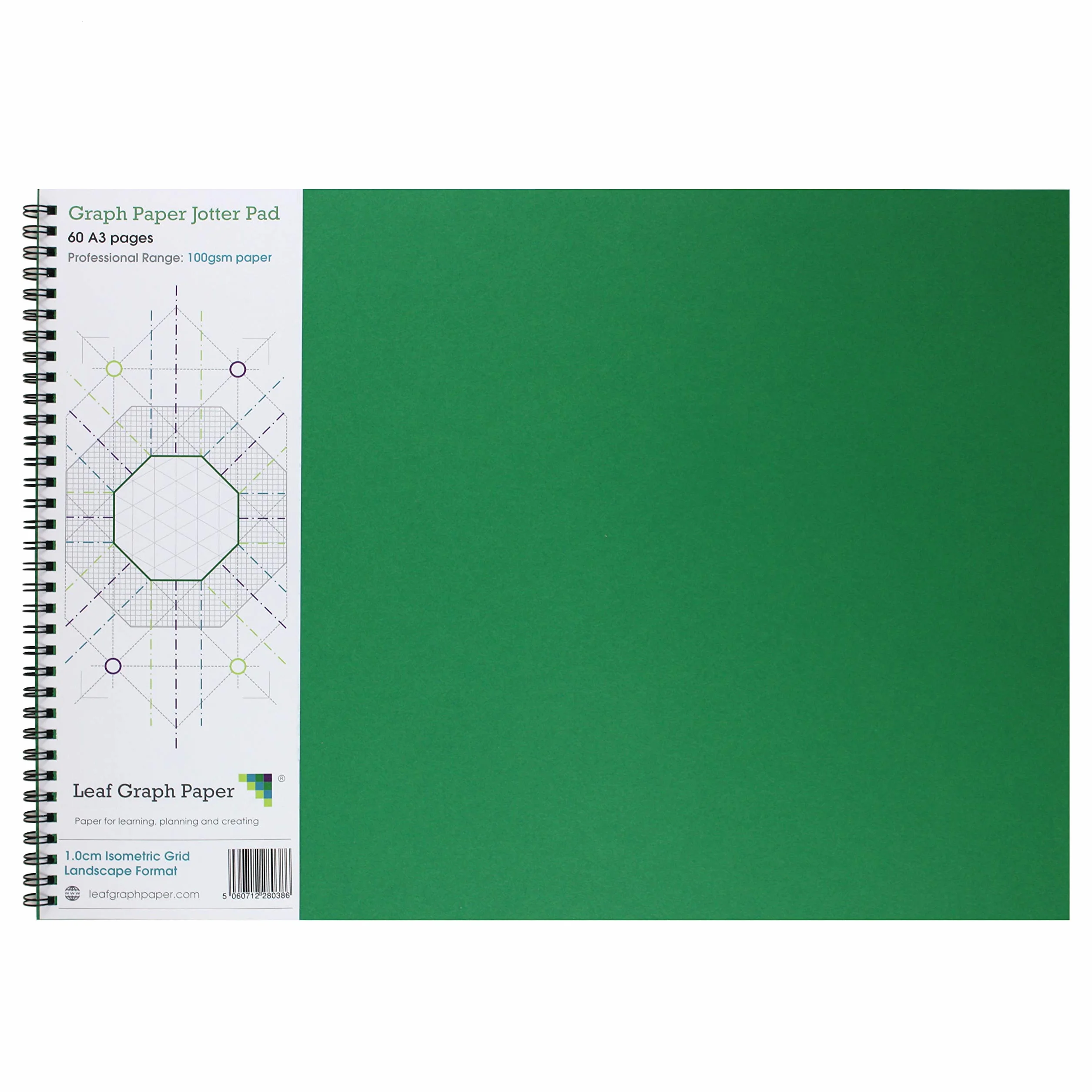 Isometrisches Rasterpapier, A3, 10 mm, 1 cm, 60 Seiten, graues Raster, 100 g/m²