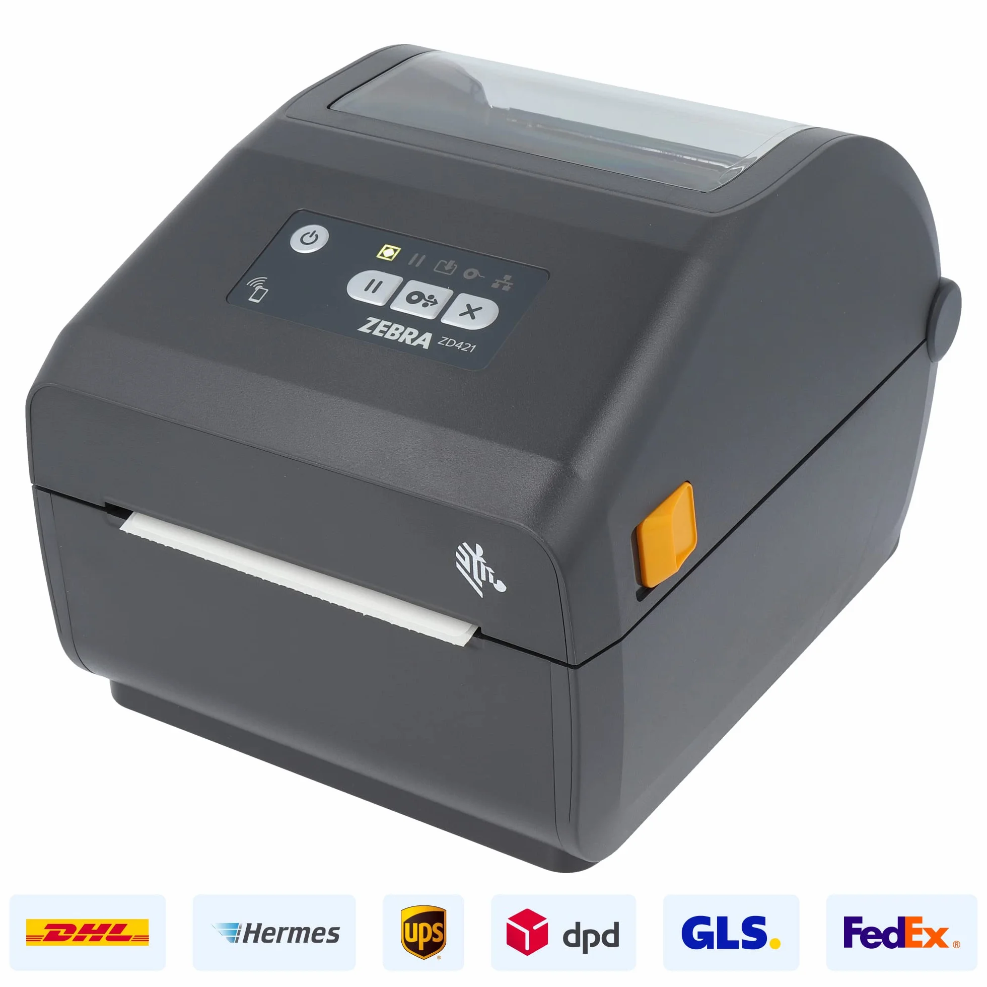 Zebra ZD421d Drucker mit Abreißkante - 203 DPI - Thermodirekt - 104 mm max. Druckbreite, BTLE, USB, USB-Host Schnittstellen (ZD4A042-D0EM00EZ), grau (dunkel)