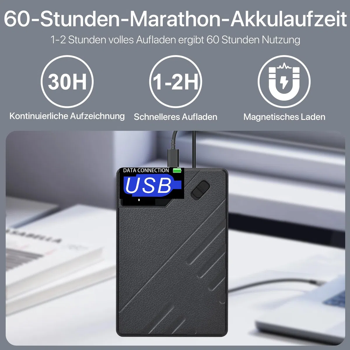 KI Digitales Diktiergerät, 64 GB Aufnahmegerät Unterstützt 112 Sprachen Transkribieren und Speicher, Audio-Recorder für Vorträge, Meetings, Anrufefür Besprechungen,