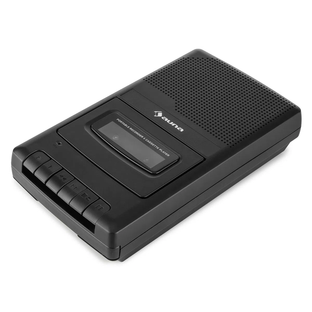 auna RQ-132 - Kassettenrekorder, Tonbandgerät, Diktiergerät, Tape Recorder, verbauter Lautsprecher, automatische Abschaltung, Mikrofon & Kopfhöreranschluss, Netz und Batteriebetrieb, schwarz