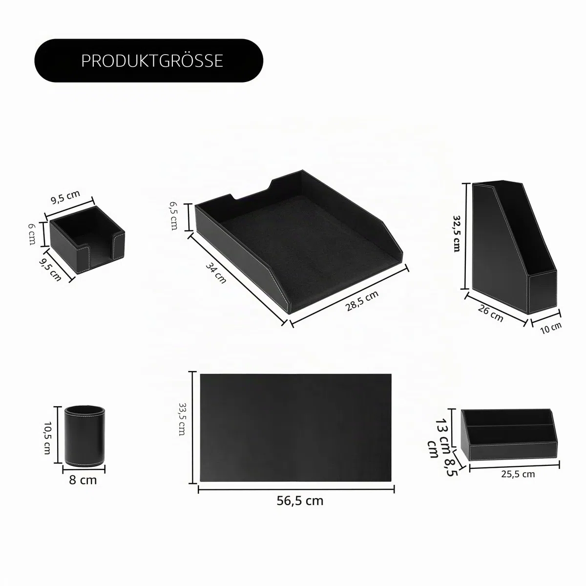 Büro Schreibtisch-Organizer,Luxus Leder Geschenk 6-teilig,inkl Schreibtischunterlage,A4 Leder Briefablage,Stiftebecher,Zeitschriftenhalter,Postfach,Nachrichtenfach,Schwarz