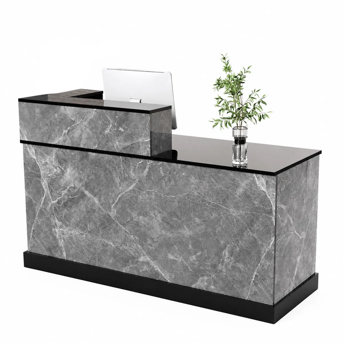 JSLJDM Empfangstheke 160 cm mit Stauraum, Moderne Theke in Marmoroptik, Empfangstresen für Büro, Praxis, Salon und Geschäft Left