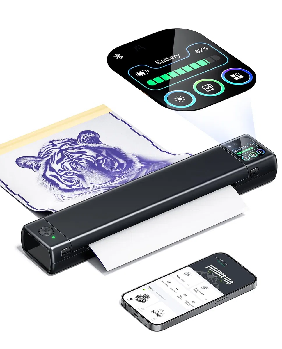 Phomemo M08F Plus Tattoo Stencil Drucker Touchscreen Thermodrucker Tattoo Bluetooth Professioneller Schablone Drucker Kopierer mit 10pcs Premium Transferpapier
