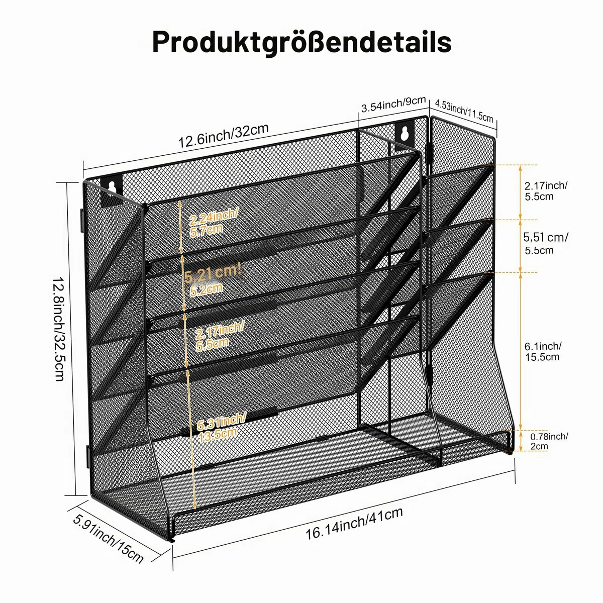 TQVAI 5 Fächer Metall Zeitschriftenhalter Wand Dokumenten Organizer mit 3 Stiftehalter A4 Papier Flyerhalter Postsortierer Dokumentenablage für Büro Zuhause Schule, Schwarz