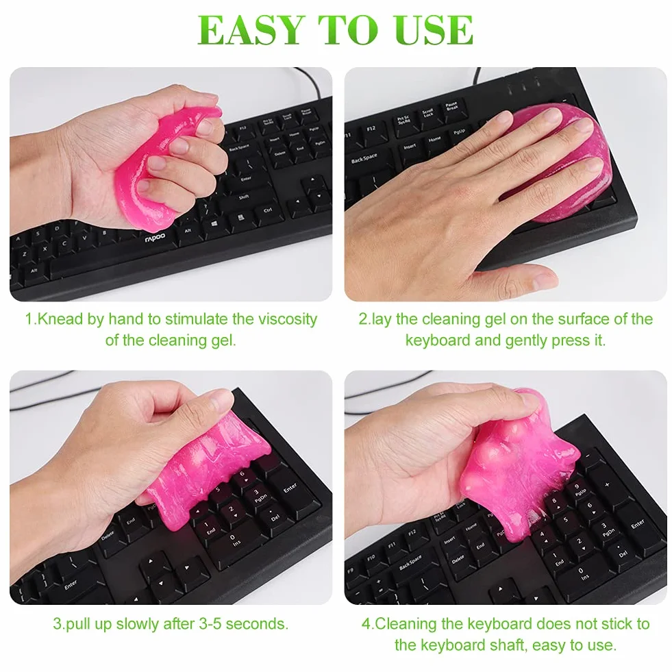 4 Stück Tastatur Reiniger Gel - Reinigungsgel für Auto Innenraum Reiniger, Keyboard Cleaner, Reinigungsschleim Universeller Staubreiniger für Auto, Laptops, Computers, Kameras, Drucker, 80g x 4 Farben