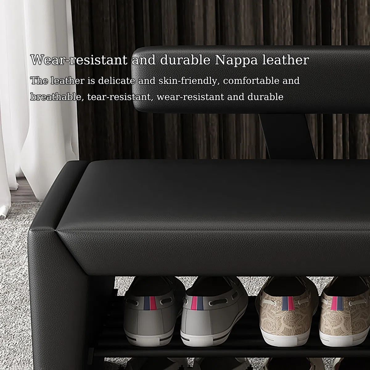 Eingangsbank mit Schuhregal-Organizer – Industrielle Schuhregalbank mit Kissen, Aufbewahrungsbank am Bettende, Eingangsbank aus Holz und Metall für Flur, Schlafzimmer, Wohnzimmer – Sitzbank(Wit,120x40