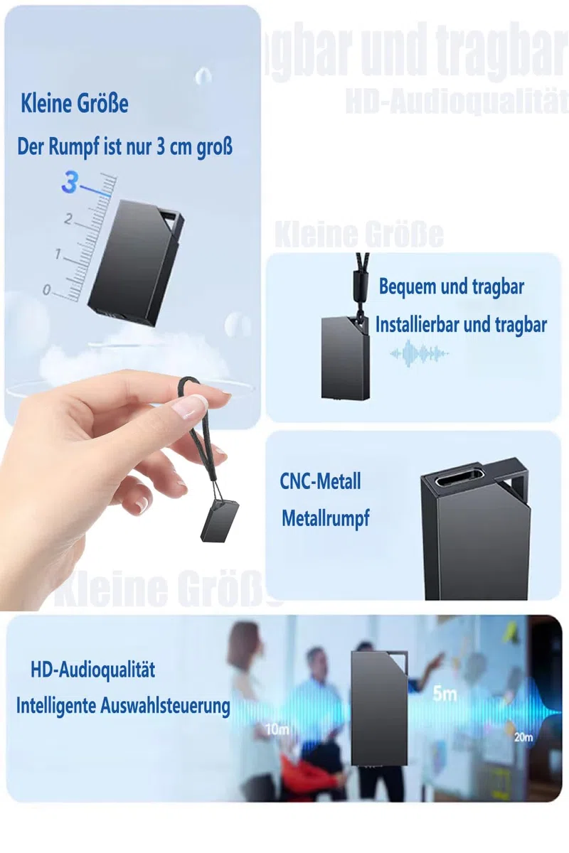 Diktiergerät Mini 64 GB Speicher, Voice Recorder Wiederaufladbar Über USB, Diktiergerät und Sprachaktivierung, Aufnahmegerät Mit Mikrofon, Diktiergerät Mit Schreibfunktion, Meetings und Interviews