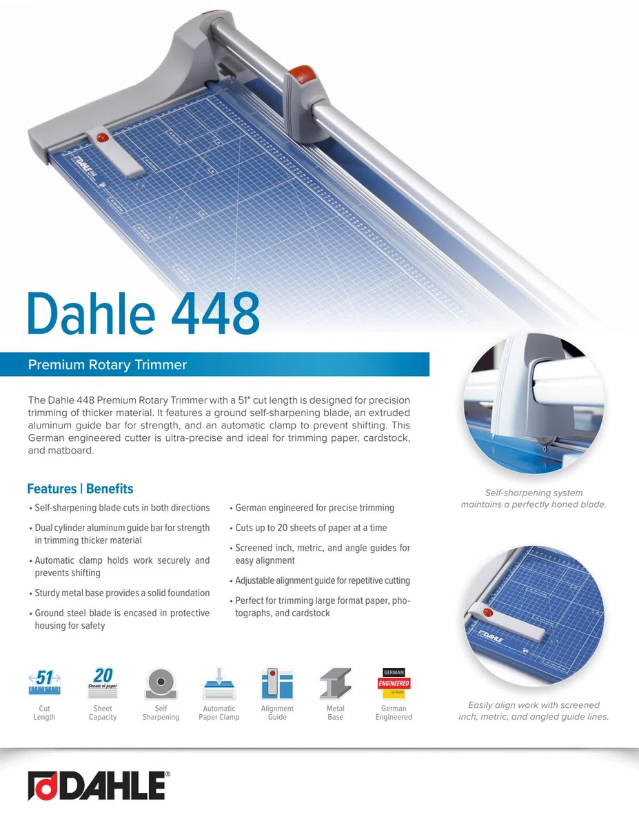 Dahle 448 Papierschneider (bis DIN A0, 20 Blatt Schneidleistung) 1300 mm, blau