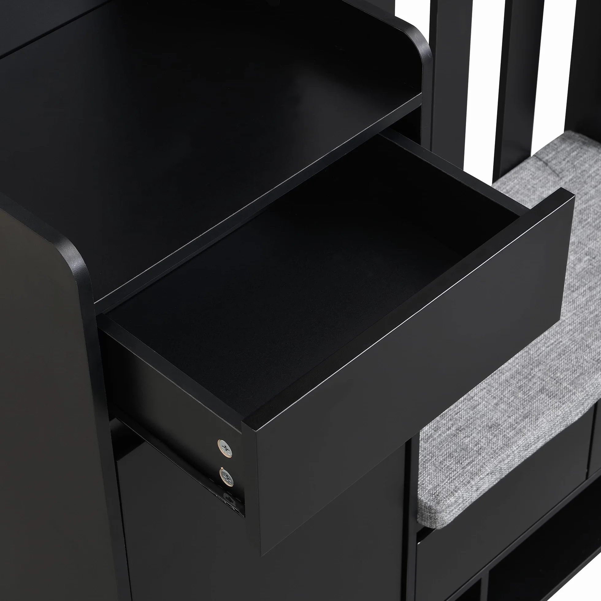 Multifunktionaler Flur-Schuhschrank mit Stecktafel,Flurgarderobe mit gepolsterter Aufbewahrungsbank,Moderne Garderobe mit 4 Haken für Eingangsbereich, Waschküche,H180/B100/T35 cm (Schwarz)
